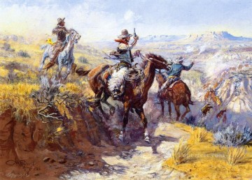 Indiana Cowboy Painting - smoking them out 1906 Charles Marion Russell Indiana cowboy